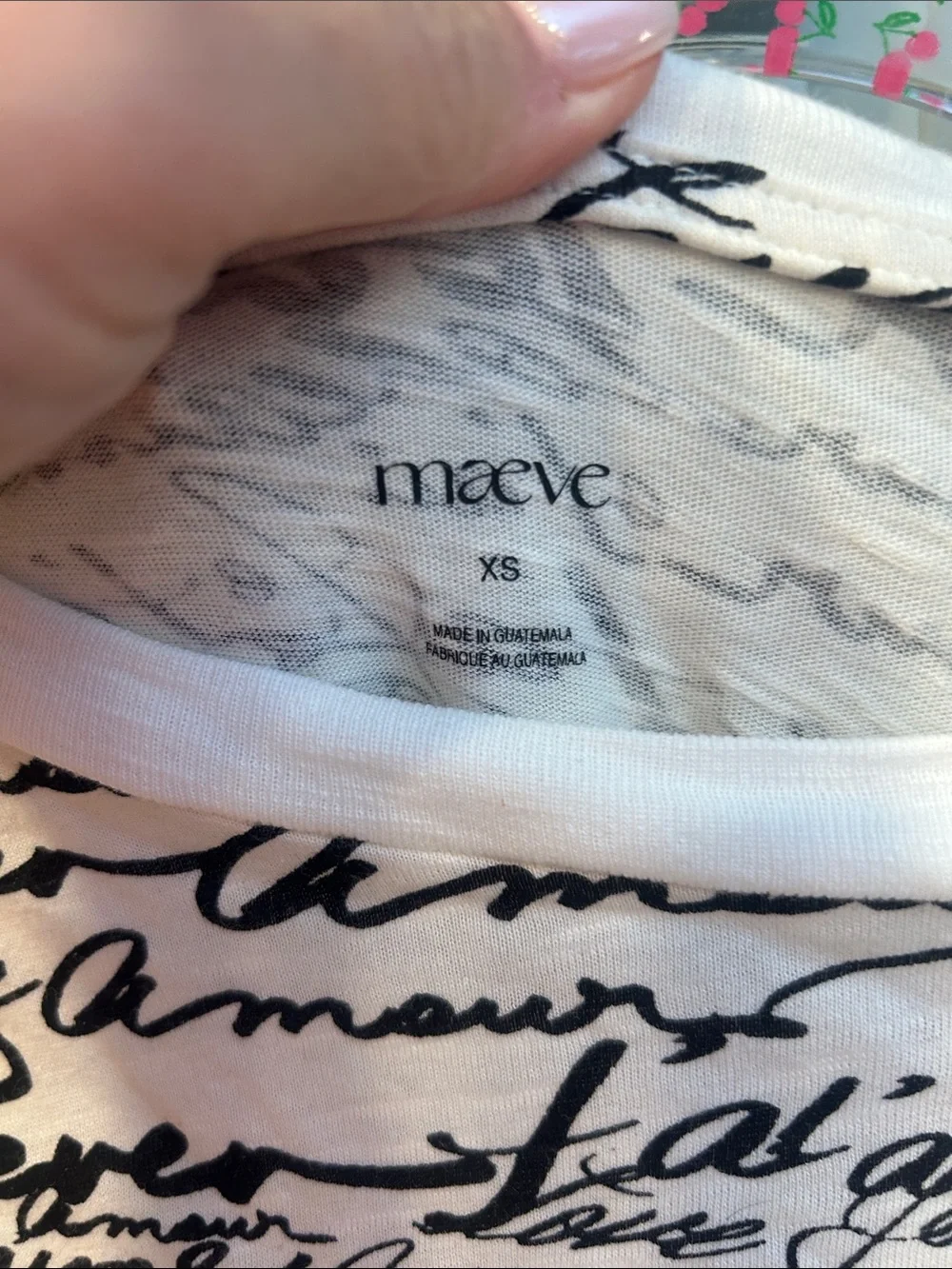 Anthropologie Maeve White Long-Sleeve French Script Print Tee